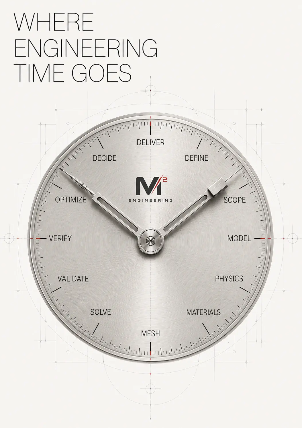 Engineering workflow timeline showing how technical time moves across modeling and decisions
