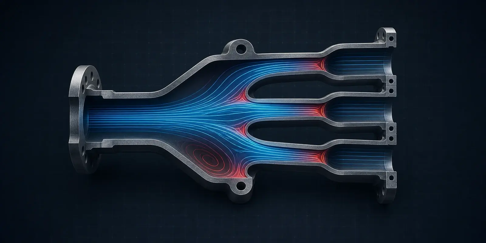 Flow distribution and pressure loss through an industrial manifold