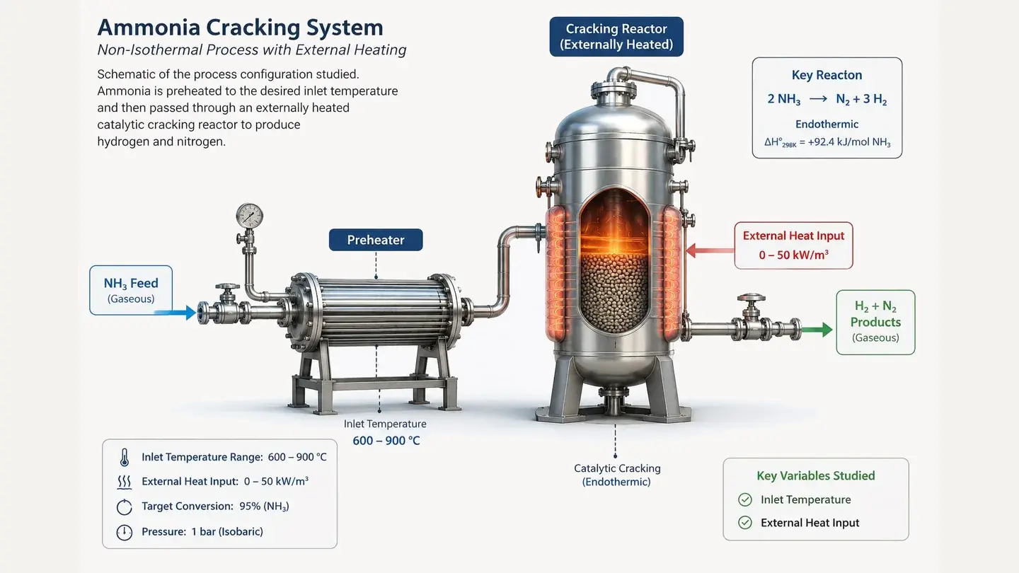 Externally heated catalytic ammonia cracking reactor model