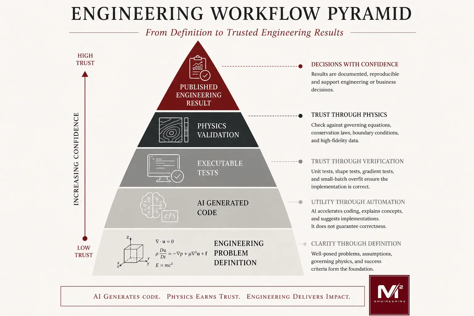 Engineering workflow pyramid from problem definition to published engineering results