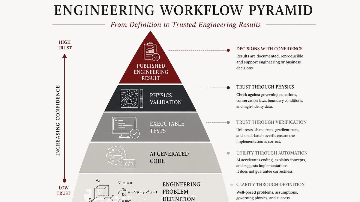 Engineering workflow pyramid from problem definition to published engineering results